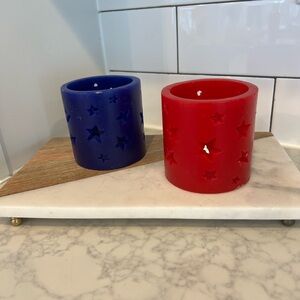 Set of 2 LED Starry Red and Blue Candle Set